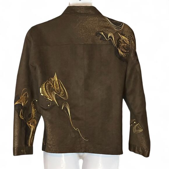 Chico’s Brown Embroidered Sequined Shirt Jacket XL Western Button Up Long Sleeve - Picture 7 of 9